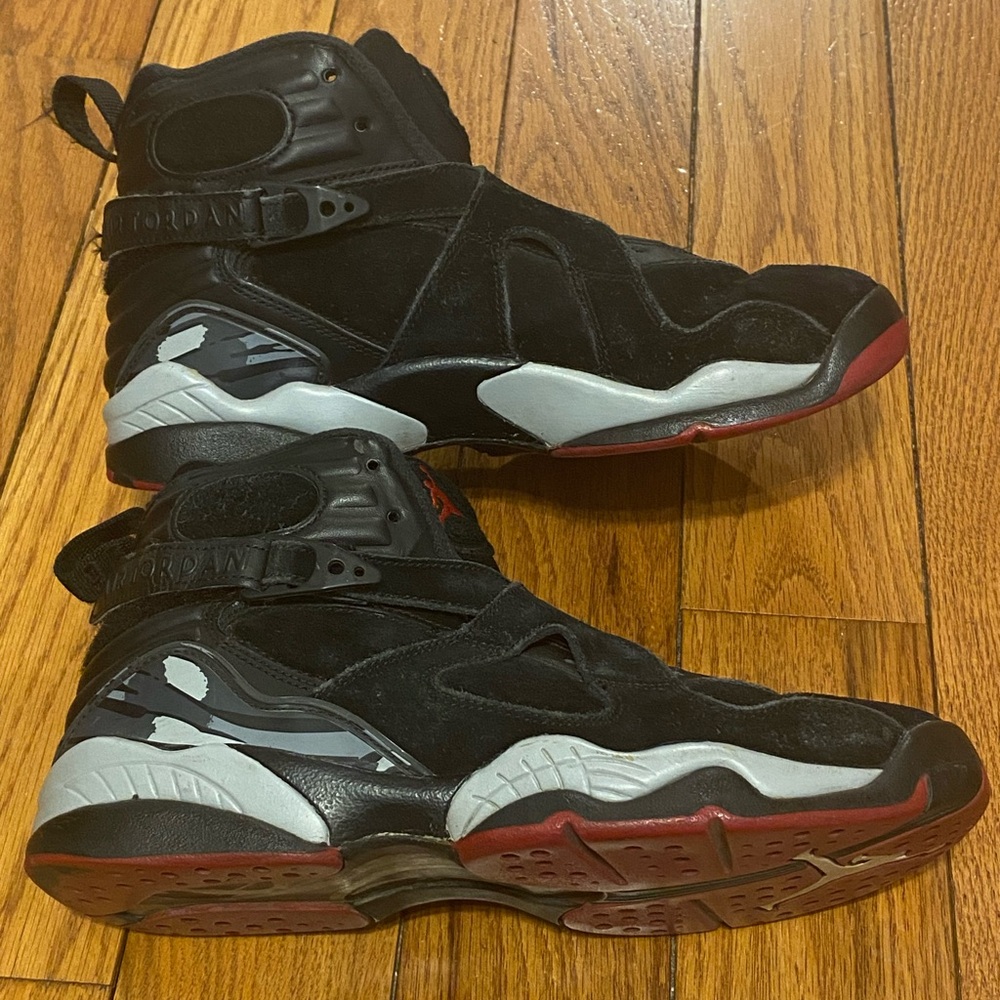 Nike Air Jordan 8 Retro GS Bred Black Gym Red Black Wolf Grey Size 7Y Womens 8.5